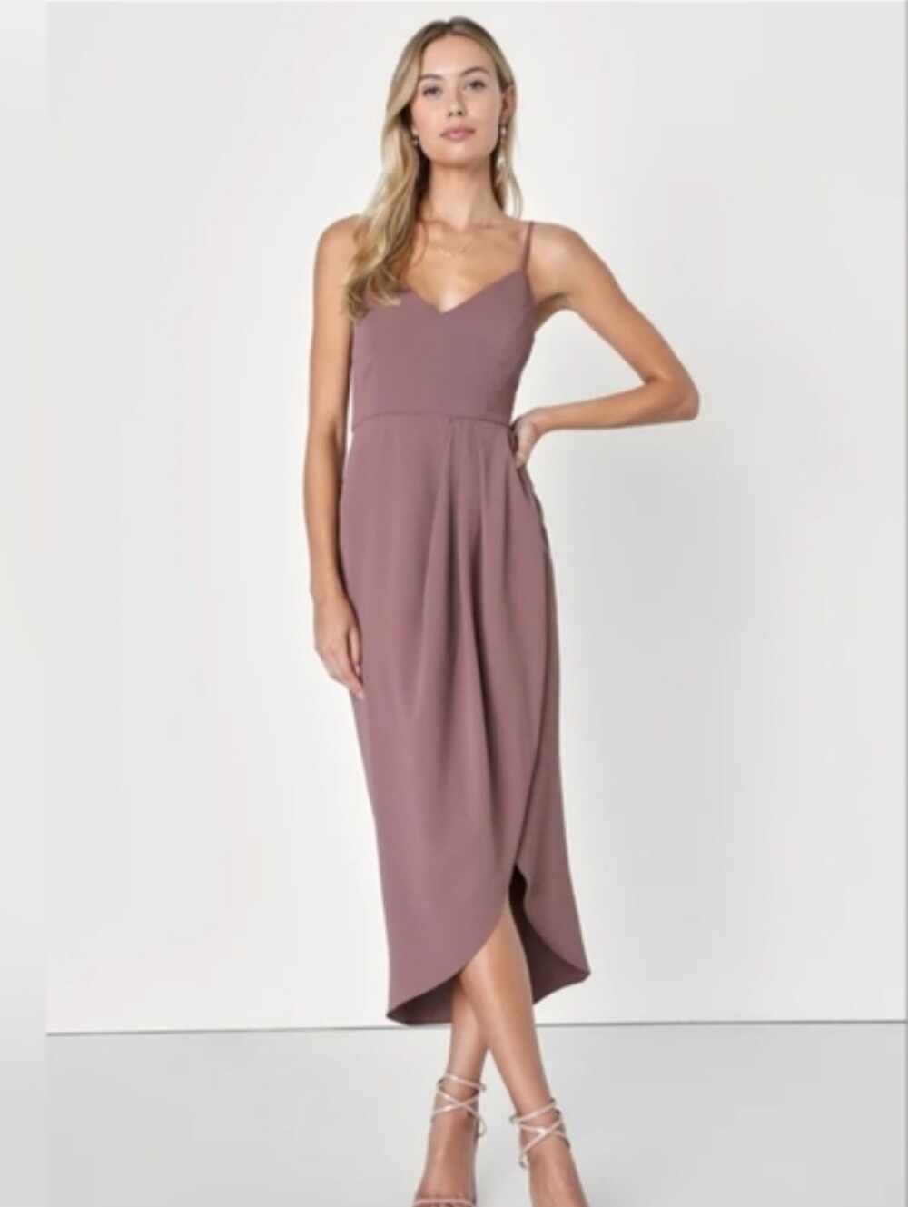 Lulu's Reinette Mauve Purple Faux Wrap Midi Dress NWT Formal Wedding Small HoCo